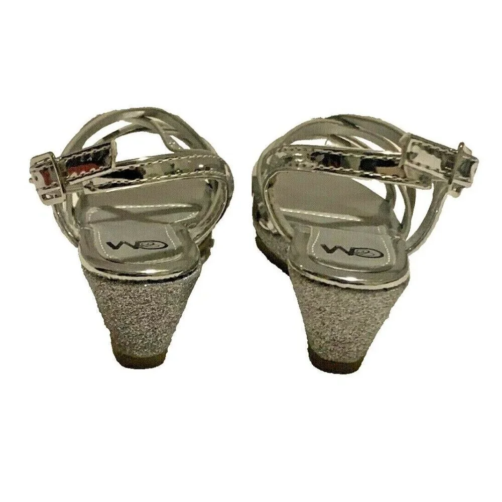 Chelsea Moreland Toddler Girls Wedge Sandals Size 7M Silver Glittery Party